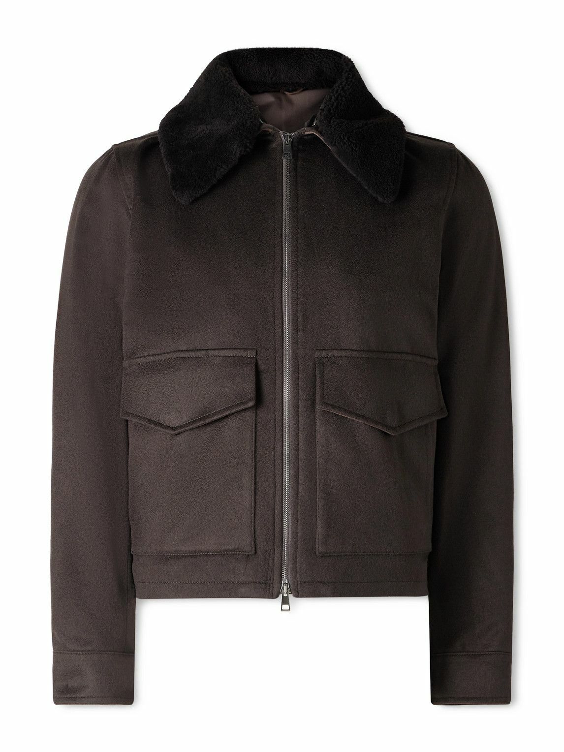 J. Mueser - Plush-Trimmed Cashmere Bomber Jacket - Brown