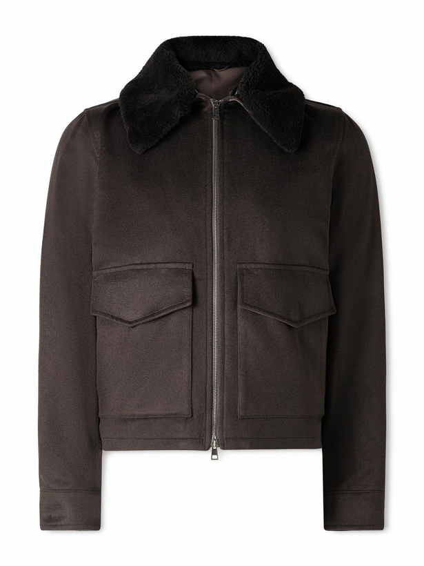 Photo: J. Mueser - Plush-Trimmed Cashmere Bomber Jacket - Brown