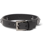 Valentino - Valentino Garavani Vitello Embellished Leather Bracelet - Men - Black