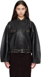 St. Agni Black Brushed Belted Leather Jacket