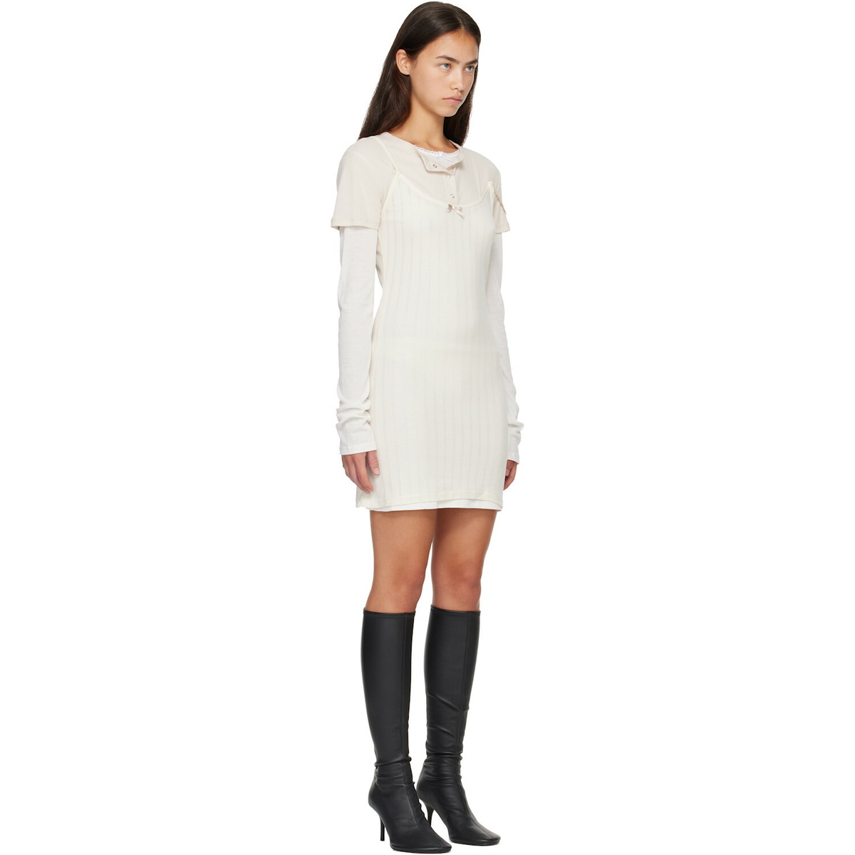 Acne Studios Beige & Off-White Layered Minidress