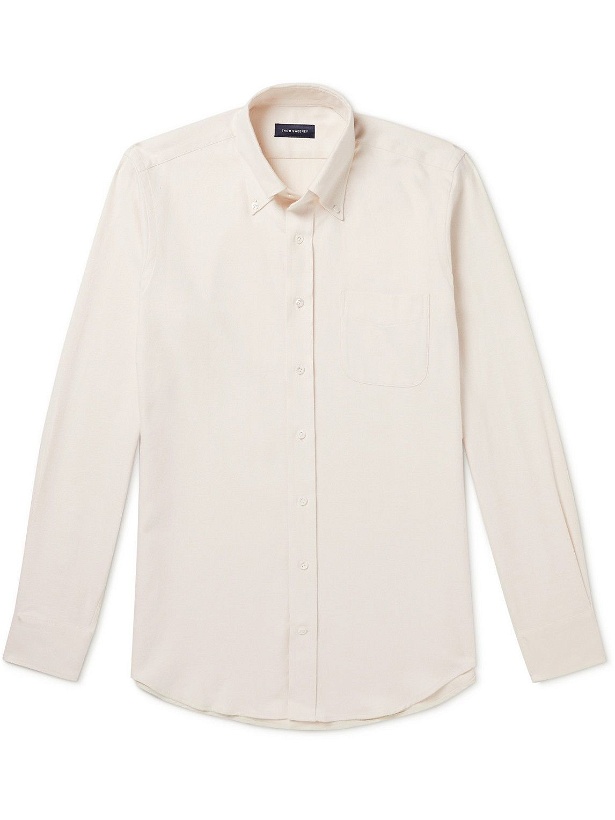 Photo: Thom Sweeney - Button-Down Collar Herringbone Cotton Shirt - Neutrals