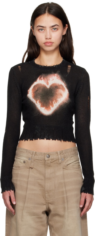 Photo: R13 SSENSE Exclusive Black Flaming Heart Baby Crewneck Sweater