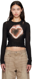R13 SSENSE Exclusive Black Flaming Heart Baby Crewneck Sweater