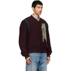 Dries Van Noten Burgundy Fringe Bomber Jacket