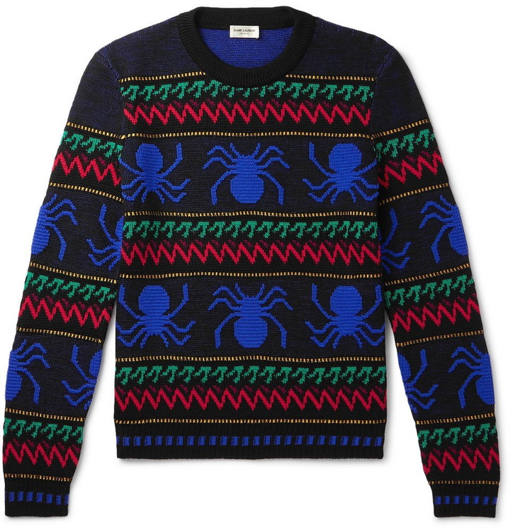 Photo: Saint Laurent - Slim-Fit Spider-Intarsia Wool Sweater - Men - Black