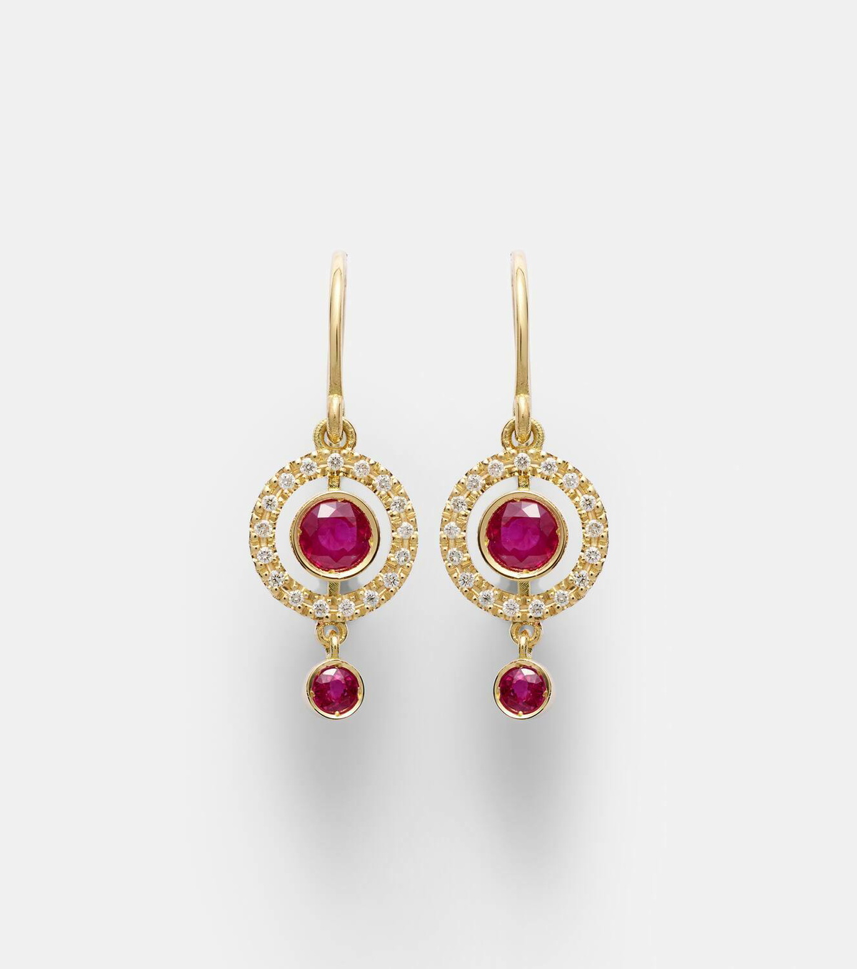 Ileana Makri Orbit 18kt gold drop earrings with rubies and diamonds