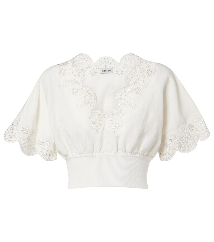 Photo: Simkhai Broderie anglaise linen-blend crop top