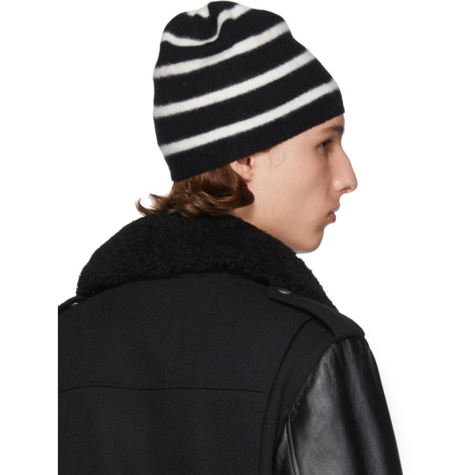 Saint Laurent Black and White Sailor Stripes Beanie Saint Laurent