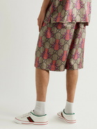 GUCCI - Wide-Leg Logo-Appliquéd Printed Silk-Twill Shorts - Brown