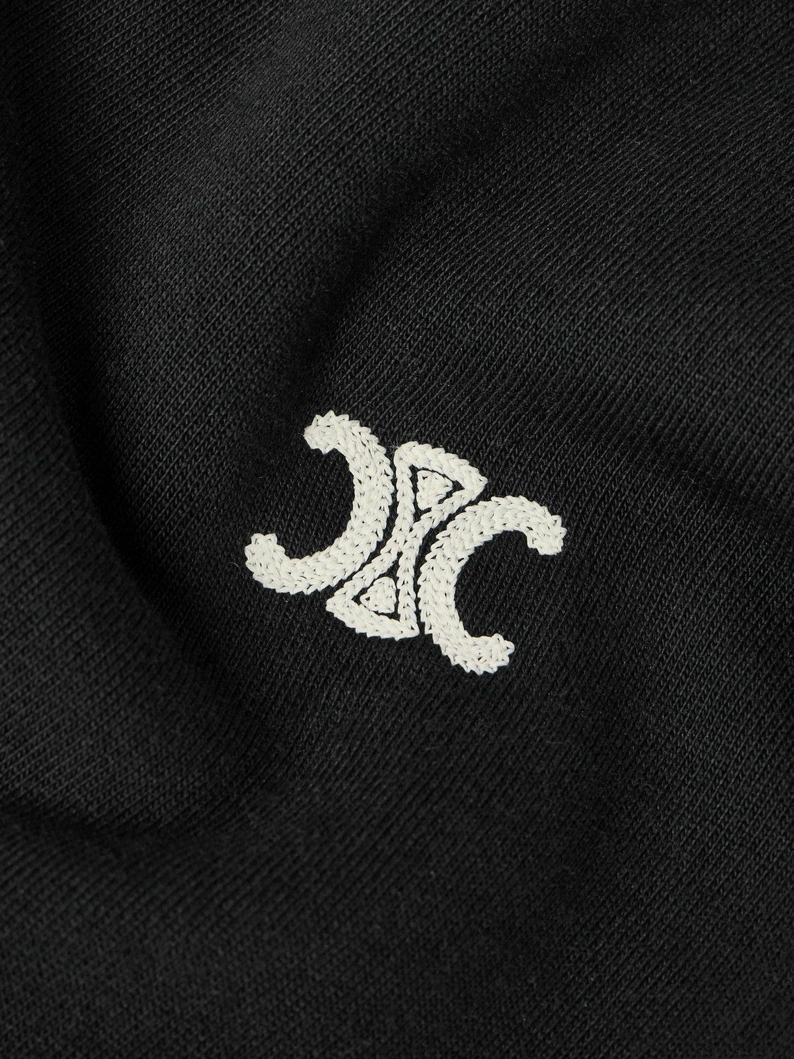 CELINE - Triomphe Straight-Leg Logo-Embroidered Cotton and Cashmere-Blend Jersey Sweatpants - Black