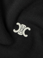 CELINE - Triomphe Straight-Leg Logo-Embroidered Cotton and Cashmere-Blend Jersey Sweatpants - Black
