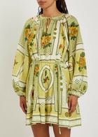 Alemais Dixie Printed Ramie Mini Dress Yellow