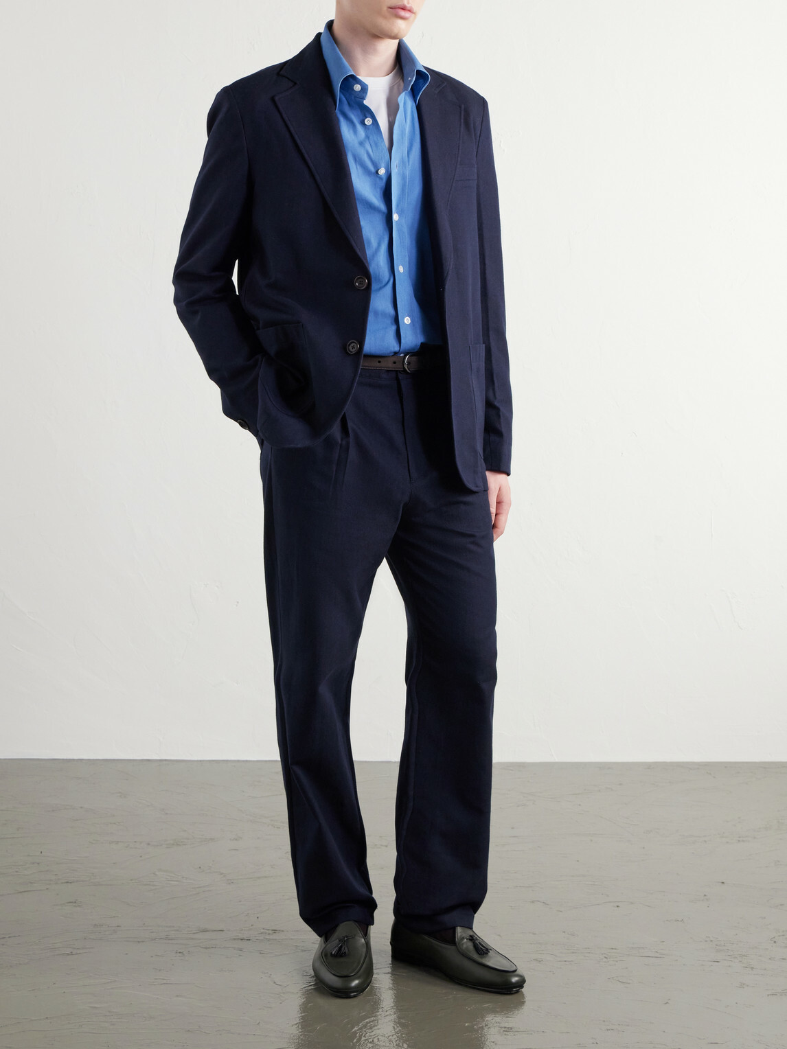 Oliver Spencer - Morton Straight-Leg Pleated Cotton and Wool-Blend Suit Trousers - Blue