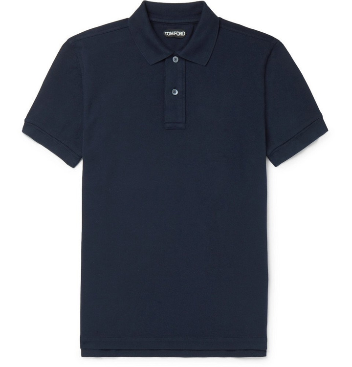 Photo: TOM FORD - Slim-Fit Garment-Dyed Cotton-Piqué Polo Shirt - Navy