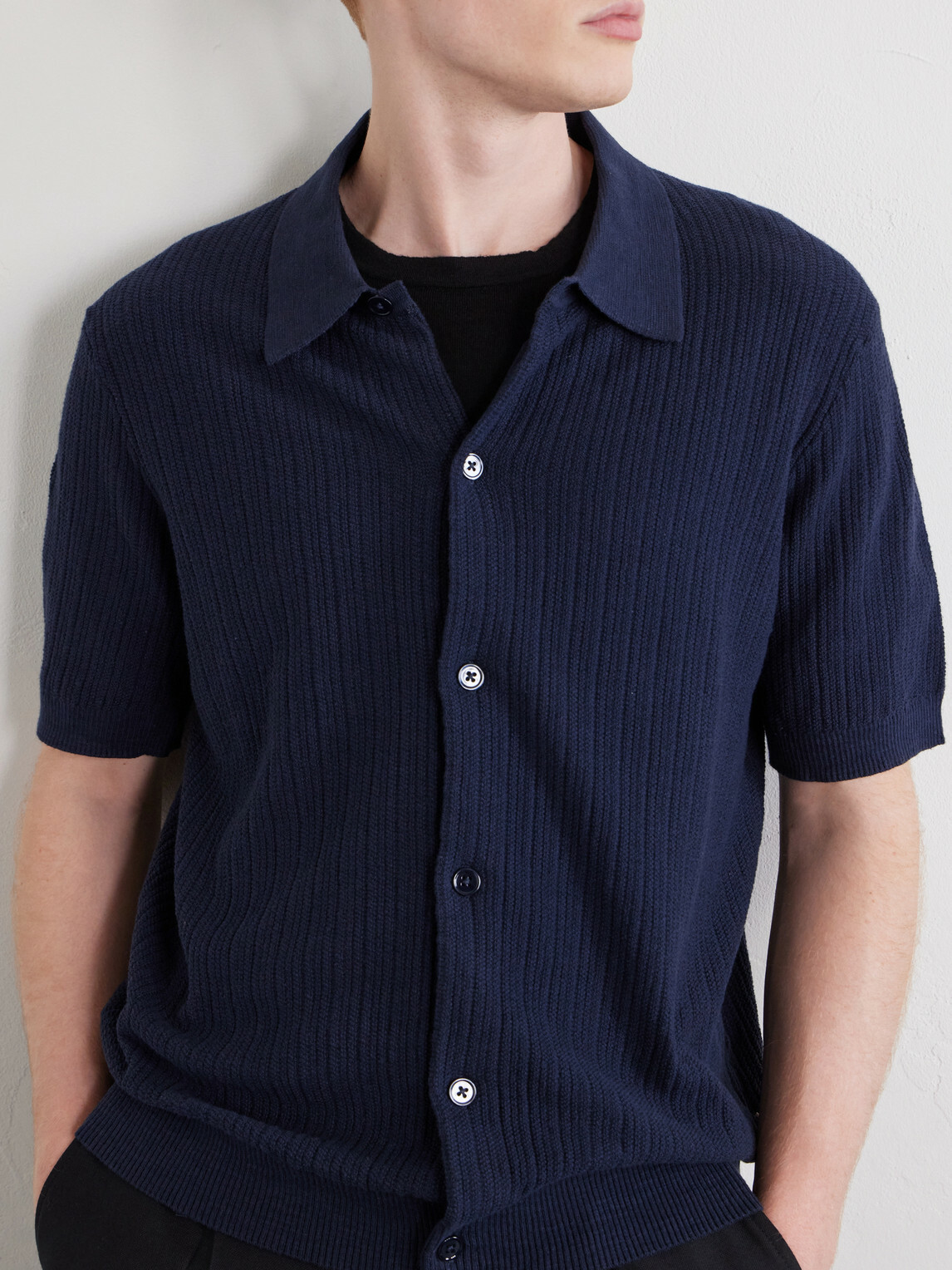NN07 - Nolan 6695 Textured-Knit Organic Cotton Shirt - Blue