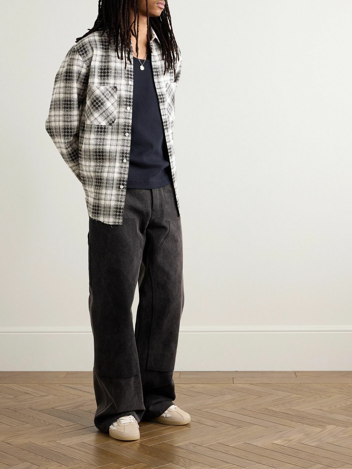 【AMIRI】ダメージ加工 チェック コットン フランネルシャツ AMIRI コットンフランネル シャツ チェック柄 ダメージ加工 ロゴ