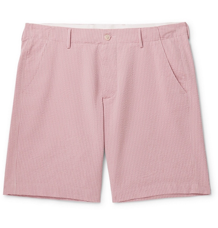 Photo: Boglioli - Striped Cotton-Seersucker Shorts - Pink