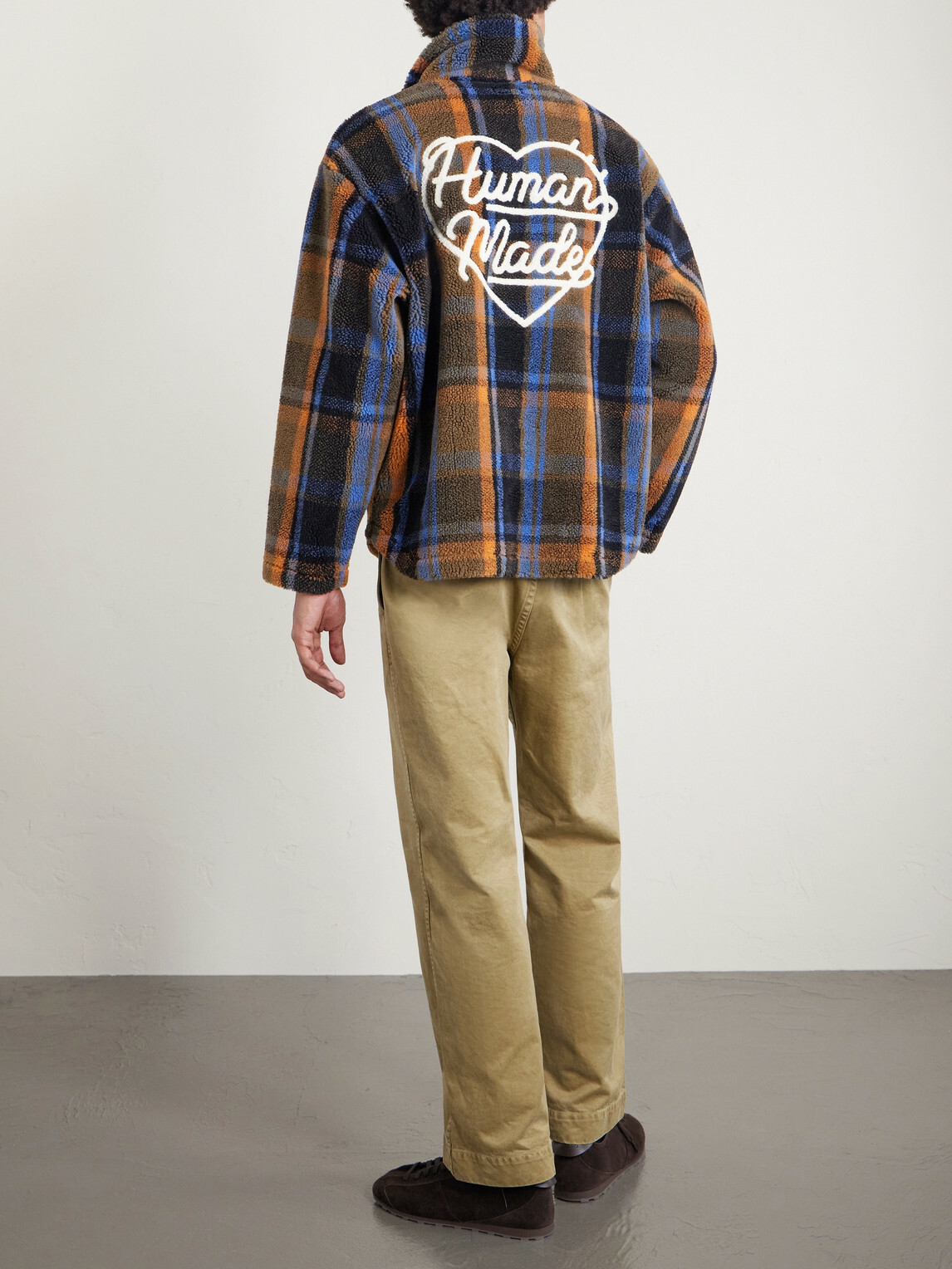 Human Made - Logo-Embroidered Appliquéd Checked Fleece Sweater - Brown