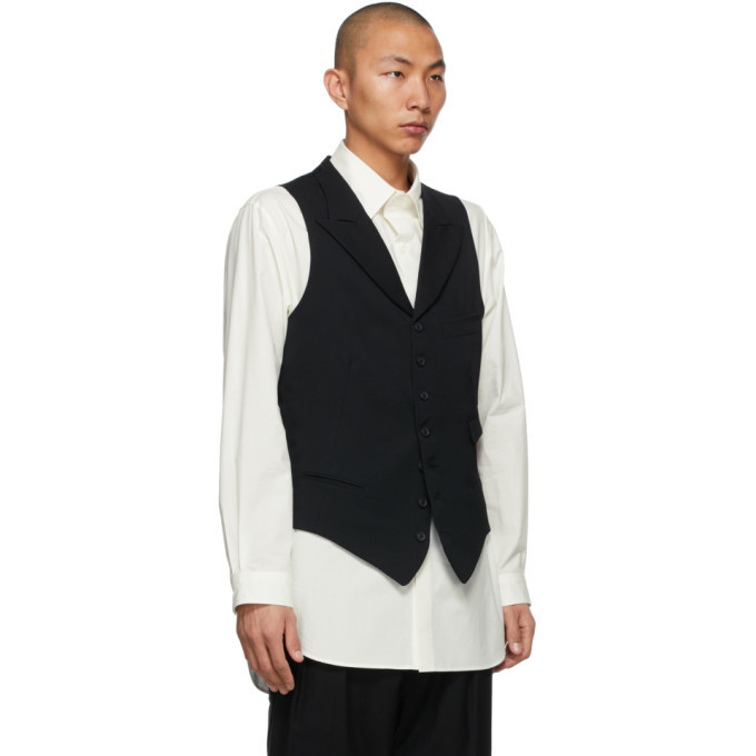 Yohji Yamamoto Black Gabardine Seven Button Vest Yohji Yamamoto