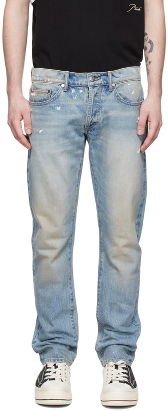 Photo: Rhude SSENSE Exclusive Blue Dirty Wash Jeans