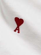 AMI PARIS - Logo-Embroidered Cotton-Jersey Hoodie - White