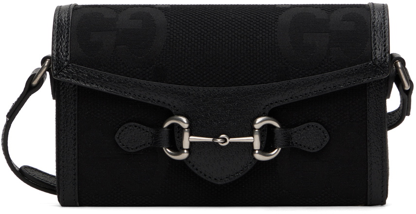 Gucci Black Mini Horsebit 1955 Jumbo GG Bag