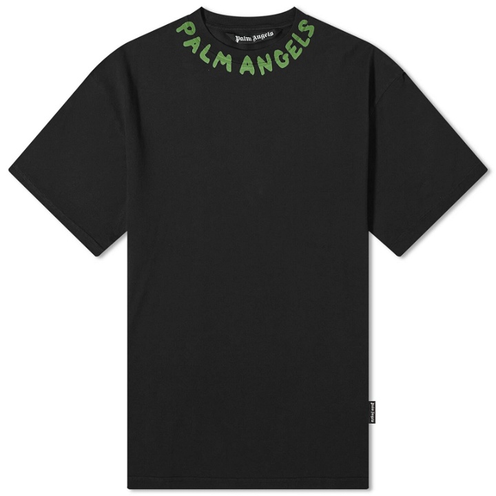Photo: Palm Angels Men's Neck Logo T-Shirt in Black
