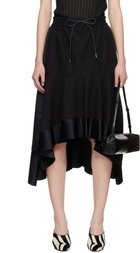 sacai Black Cotton Broadcloth Midi Skirt