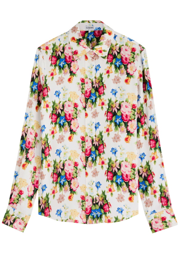 Photo: Loewe Floral-print Silk-satin Blouse Multi Print