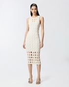 Pinko Perforated Knit Midi Dress Swan White
