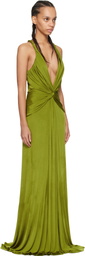 TOM FORD Green V-Neck Criss-Cross Evening Maxi Dress