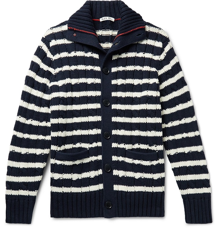 Photo: ALEX MILL - Striped Cable-Knit Cotton Cardigan - Blue