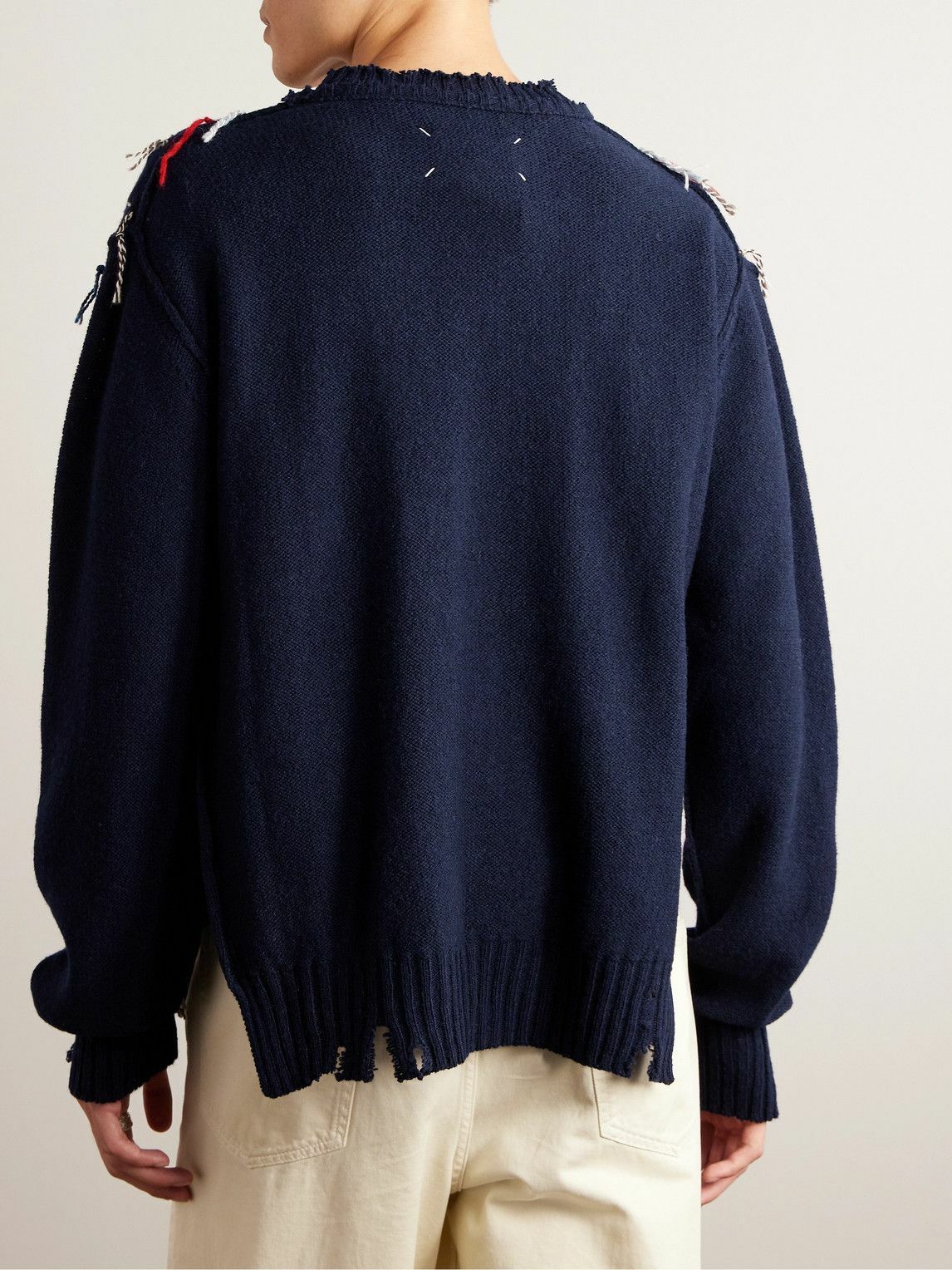 Maison Margiela - Embroidered Distressed Wool-Blend Sweater Maison Margiela - Embroidered Distressed Wool-Blend Sweater