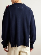 Maison Margiela - Embroidered Distressed Wool-Blend Sweater - Blue