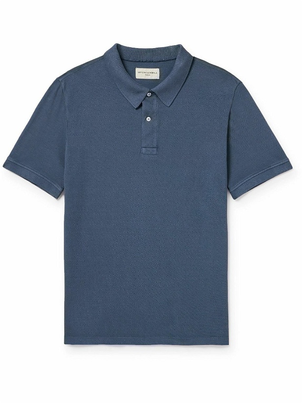 Photo: Officine Générale - Larry Garment-Dyed Cotton-Piqué Polo Shirt - Blue