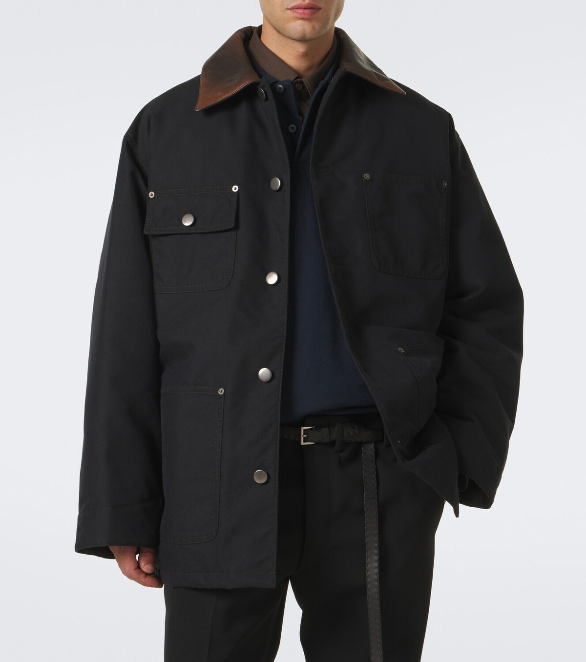 Prada Leather-trimmed technical cotton-blend jacket