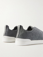 Zegna - Triple Stitch Leather-Trimmed Canvas Sneakers - Gray