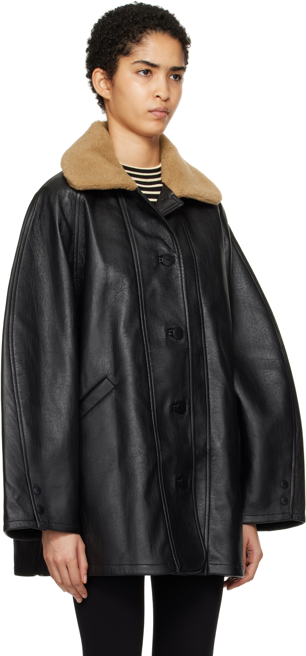 Cordera Black Aviator Midi Faux-Leather Jacket CORDERA