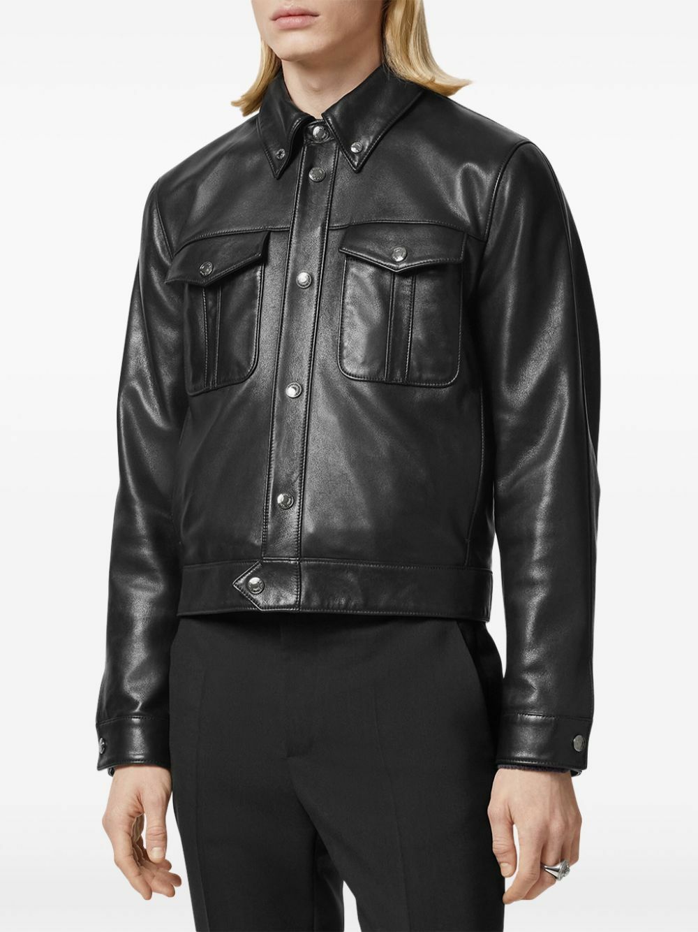 Versace Black Single-Breasted Leather Jacket Versace