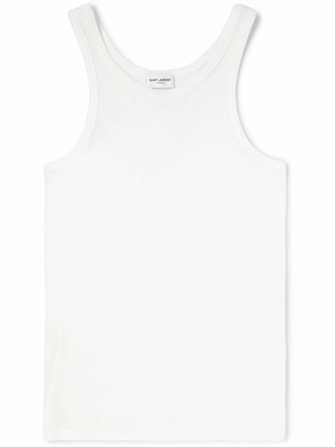 Photo: SAINT LAURENT - Logo-Embroidered Cotton-Jersey Tank Top - White