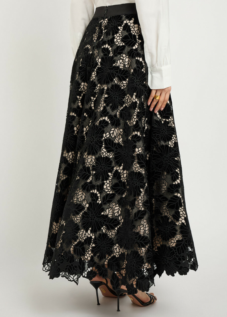 Alice + Olivia Lorena Cutwork Lace Maxi Skirt Black