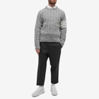 Thom Browne Men's 4 Bar Donegal Cable Crew Knit in Light Grey