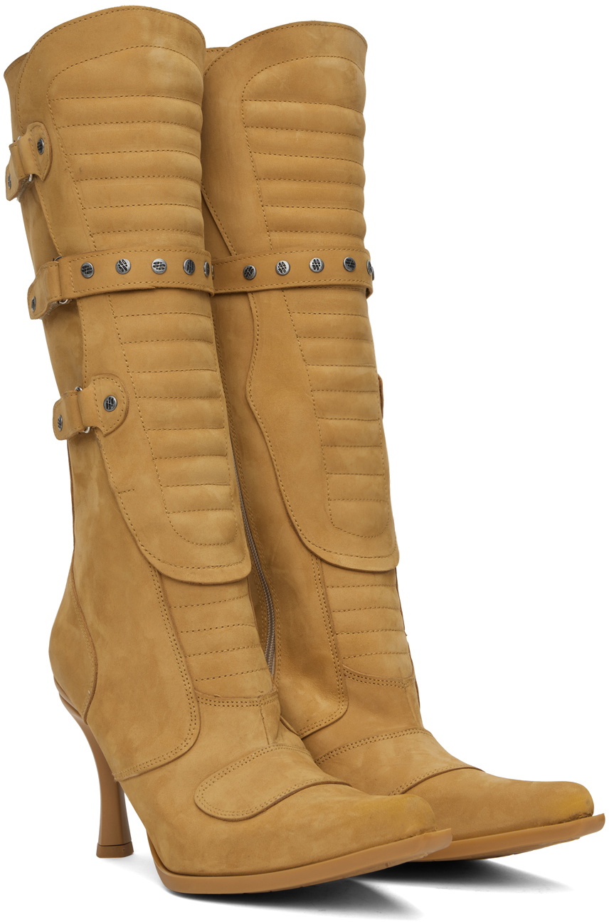 VETEMENTS Tan New Rock Edition Biker Heeled Boots