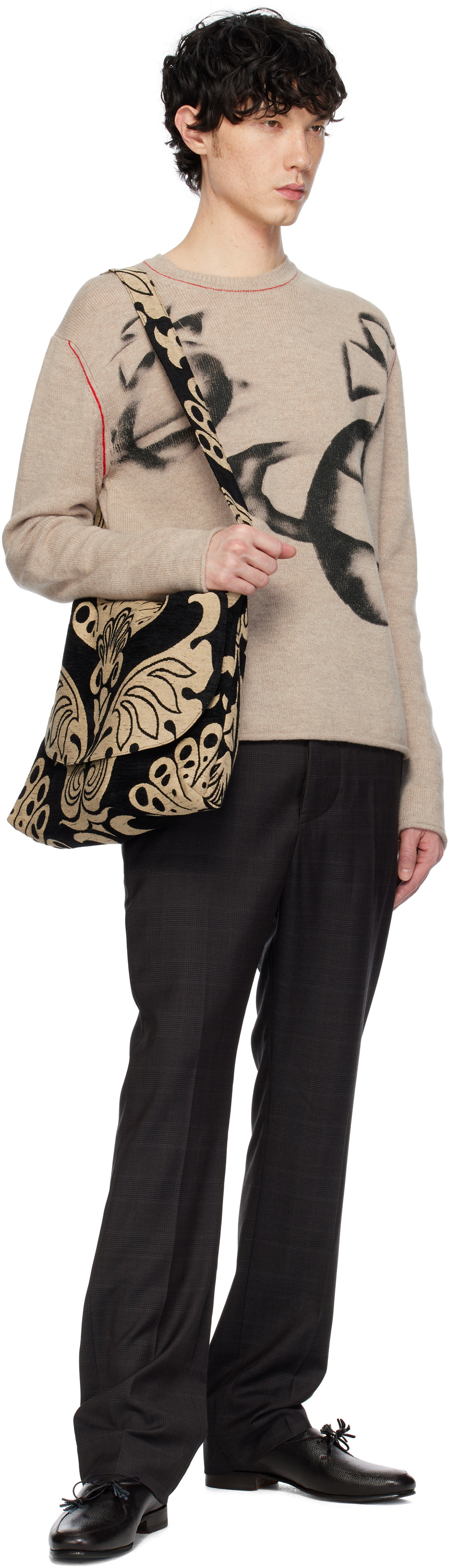 Anna Sui Black & Beige Beardsley Tapestry Bag