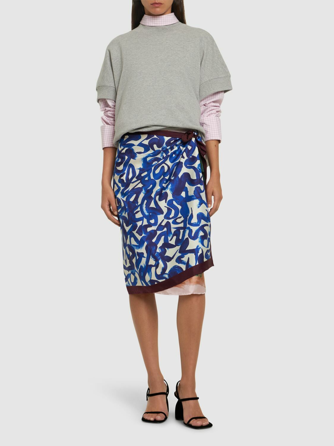 DRIES VAN NOTEN Scarfy Printed Silk Midi Skirt