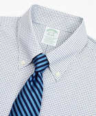 Brooks Brothers Men's Stretch Milano Slim-Fit Dress Shirt, Non-Iron Poplin Button-Down Collar Small Grid Check | Navy