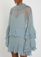 Chloe Ruffled Tiered Silk-chiffon Mini Dress Light Grey