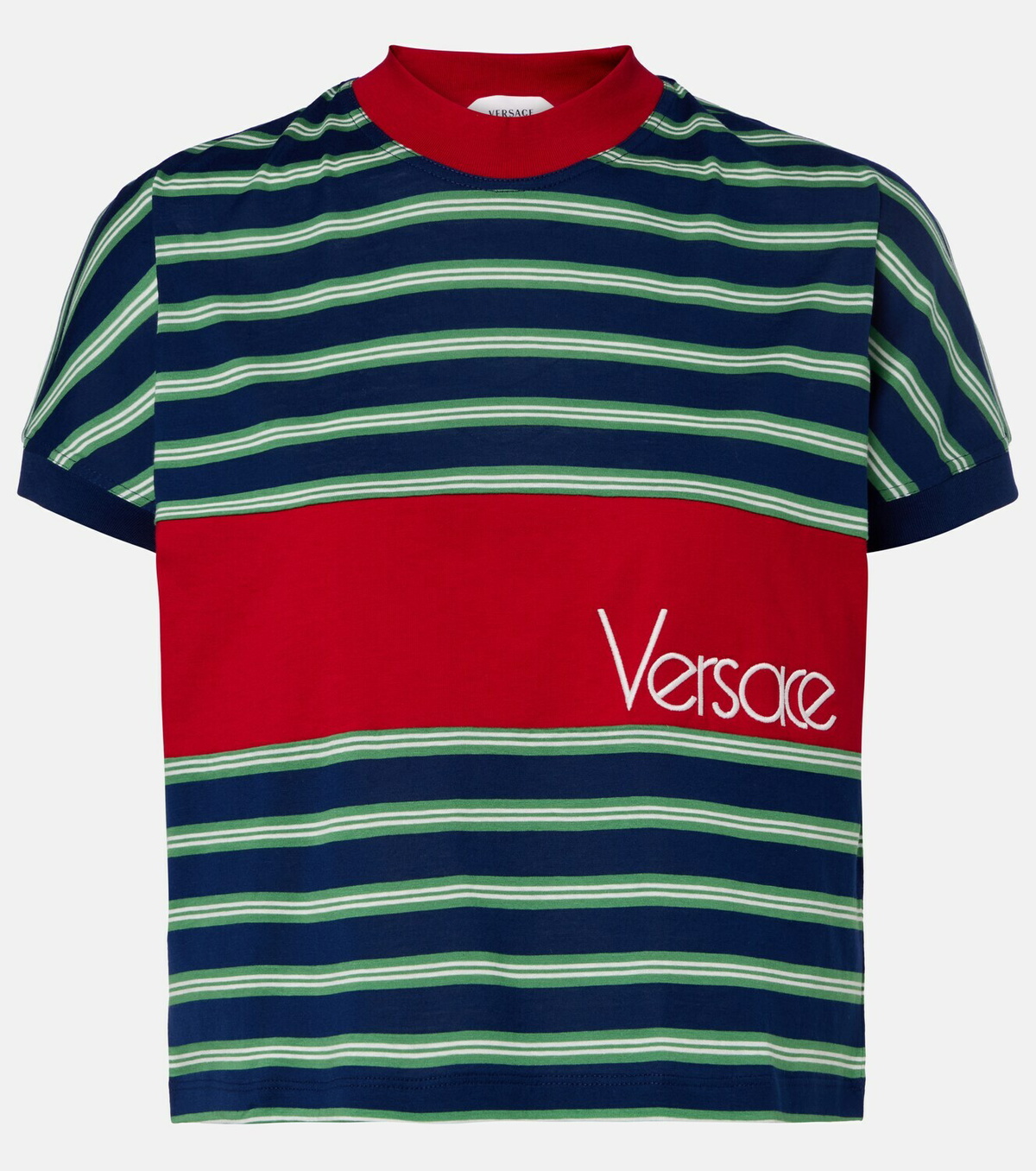 Versace Logo embroidered striped cotton T-Shirt