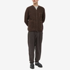 Universal Works Men's Blanket Stitch Wool Fleece Cardigan in Brown